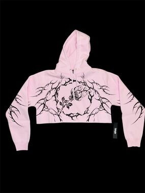 Civil Regime Pink and Black Cropped Hoodie Size: Medium NWT